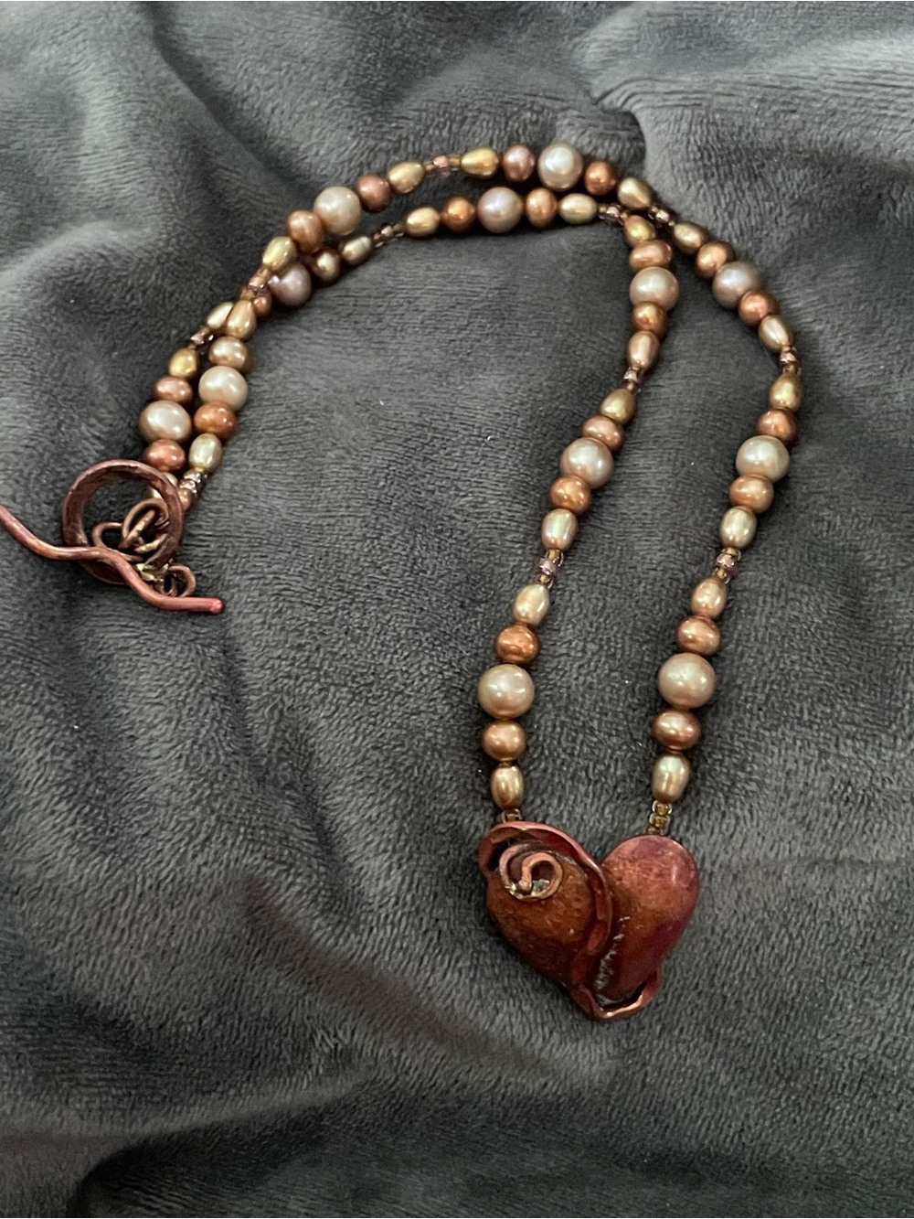 Artisan Cream Gold & Copper Freshwater Pearl Heart Necklace